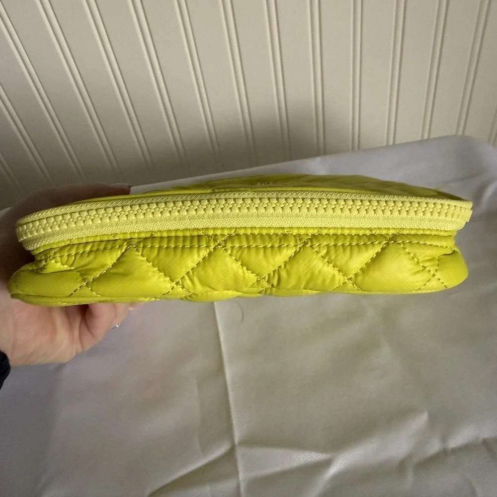 MZ WALLACE Zip Round Organizer Quilted Nylon Pouch Makeup Bag Travel Lime Green